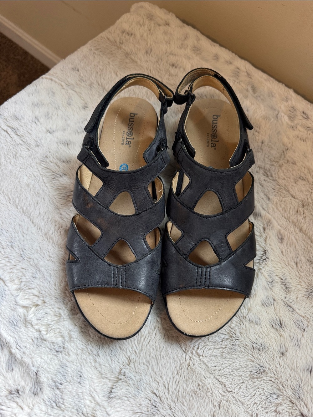 bussola Black Leather Cutout Sandals with Adjustable Strap